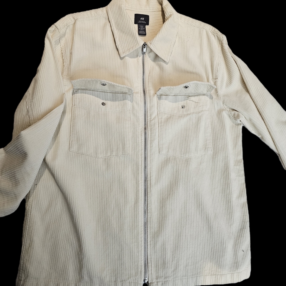 Men's Cream White Corduroy 100% Cotton Zip Up Jacket - Like New